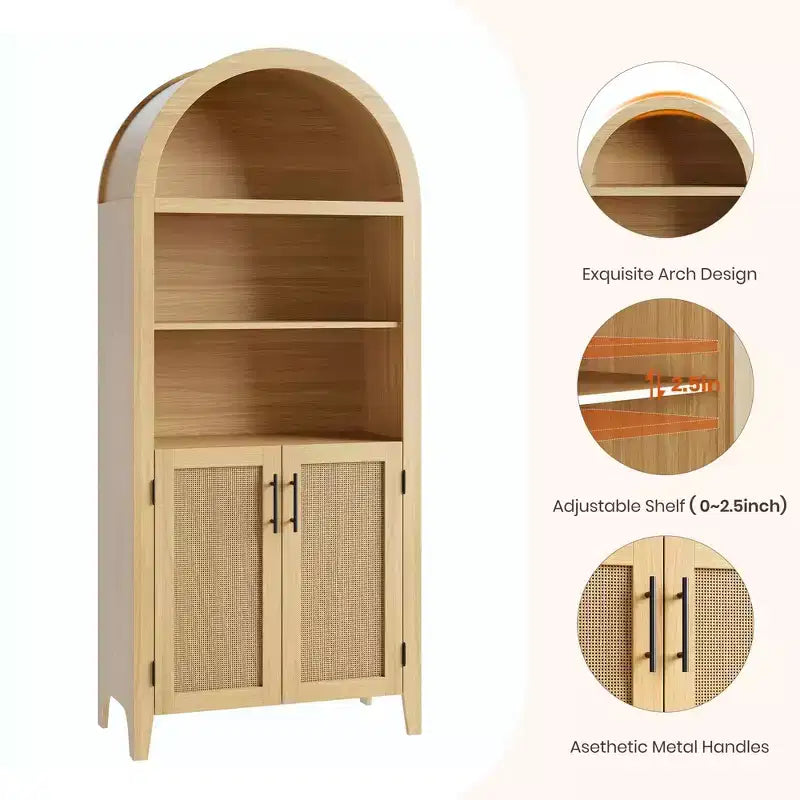 Libreria ad arco con ante – Scaffale aperto a 5 ripiani e mobile a 2 ante