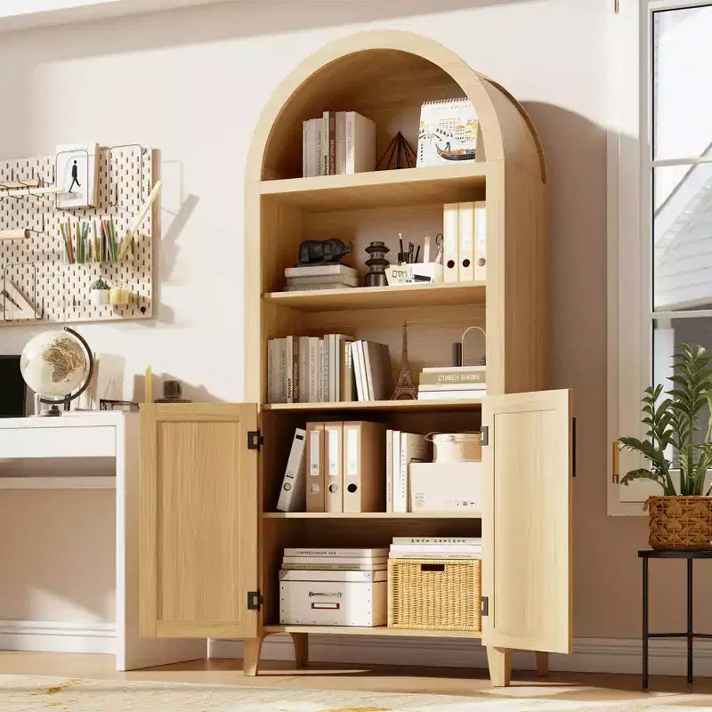 Libreria ad arco con ante – Scaffale aperto a 5 ripiani e mobile a 2 ante