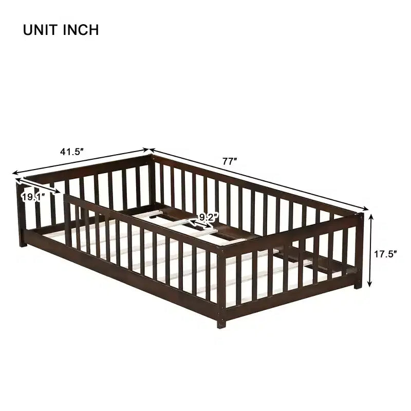 Letto a pavimento per bambini una piazza e mezza con sponde di sicurezza e recinzione