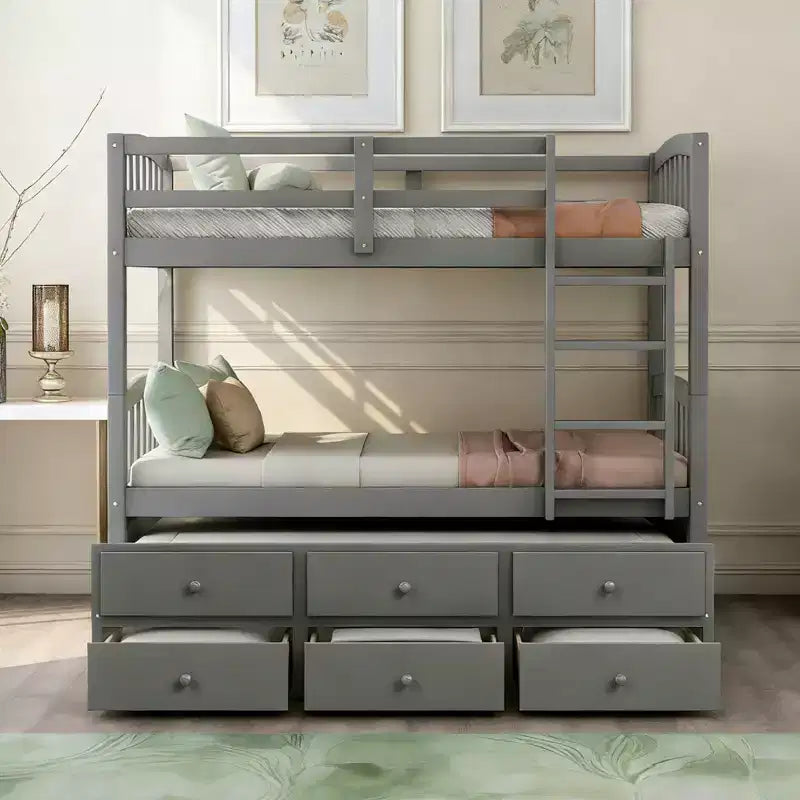 Letto a castello singolo su singolo con letto estraibile e 3 cassetti