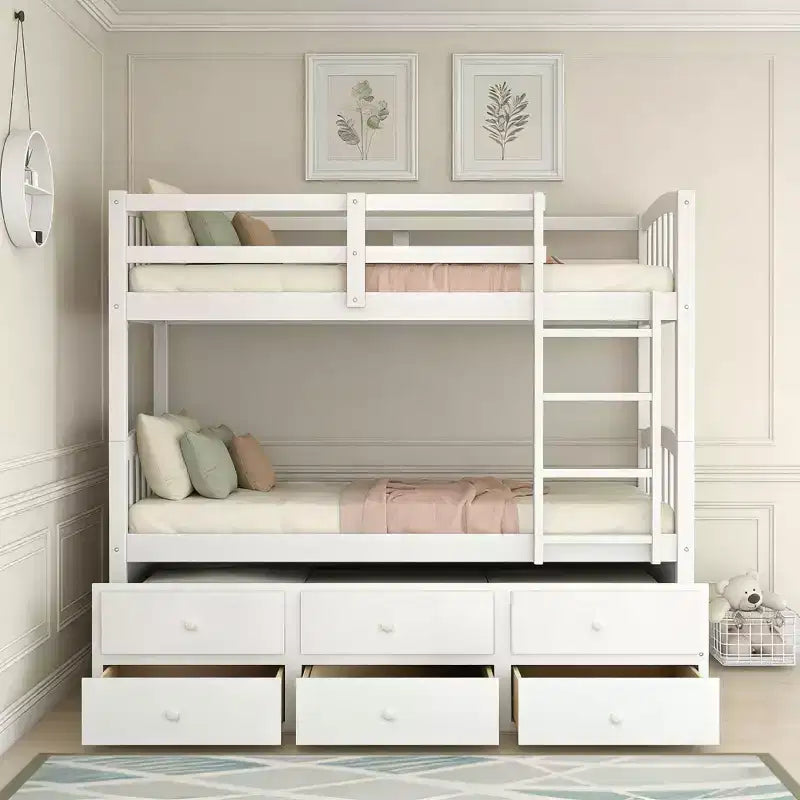 Letto a castello singolo su singolo con letto estraibile e 3 cassetti