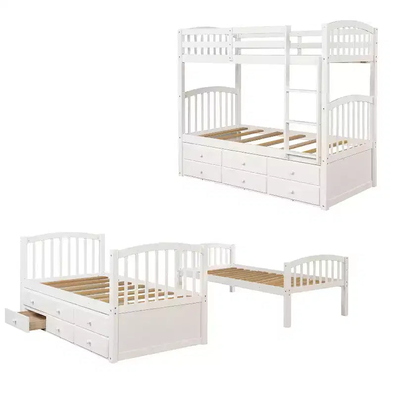 Letto a castello singolo su singolo con letto estraibile e 3 cassetti