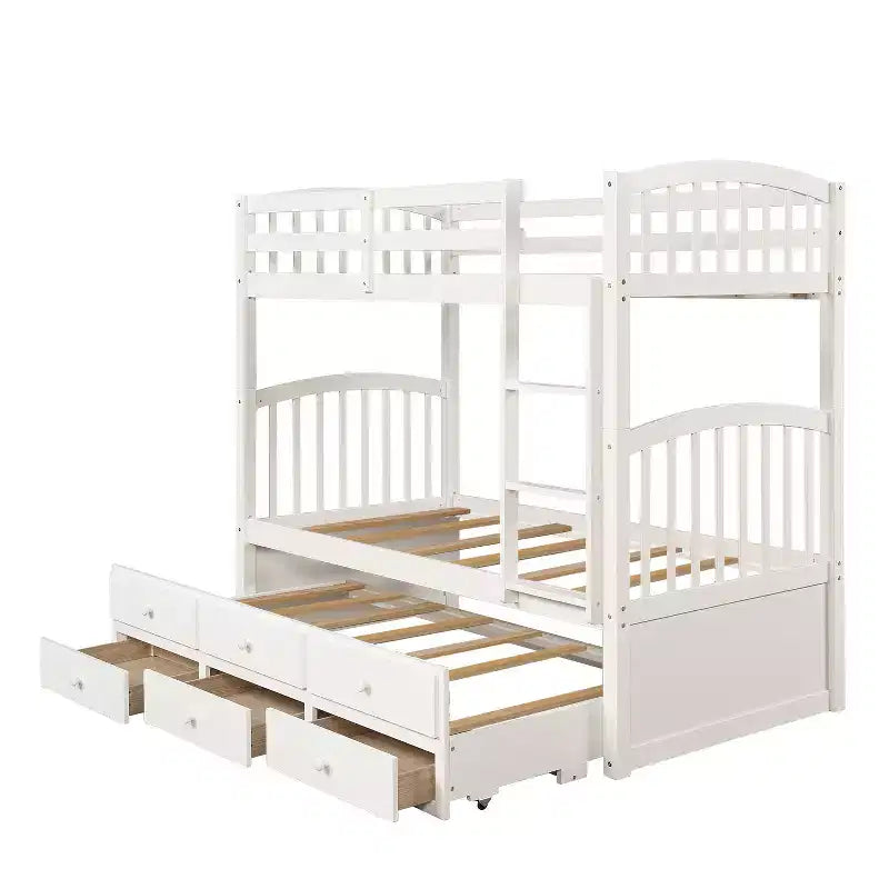 Letto a castello singolo su singolo con letto estraibile e 3 cassetti