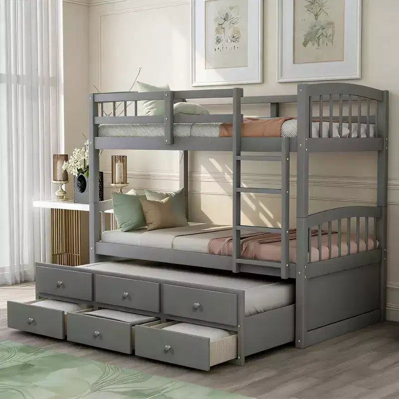 Letto a castello singolo su singolo con letto estraibile e 3 cassetti