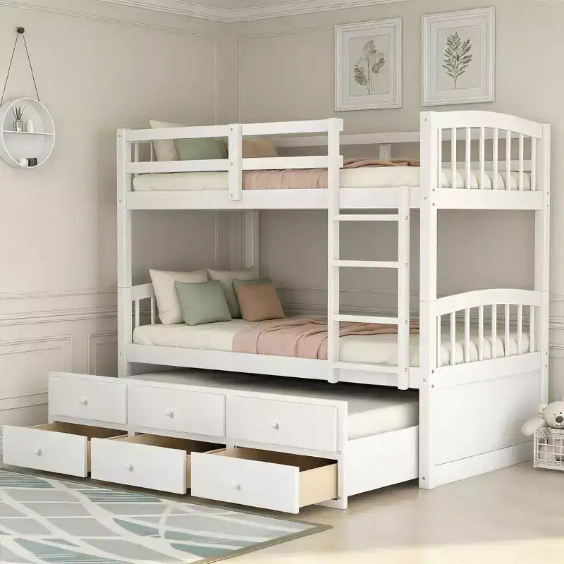 Letto a castello singolo su singolo con letto estraibile e 3 cassetti
