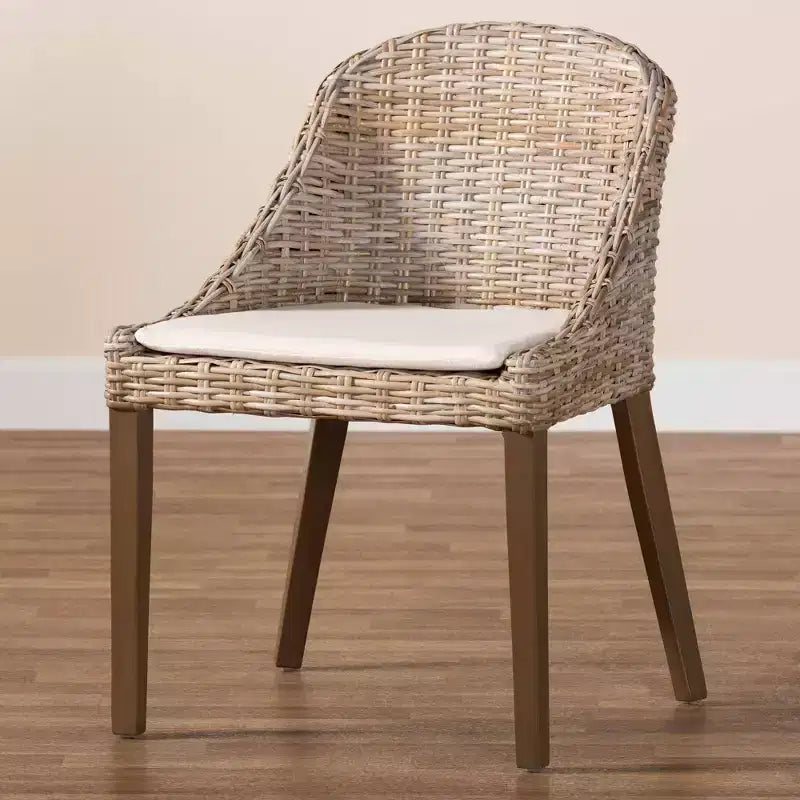 Sedia da pranzo Lara in rattan e legno di mogano – Kubu Gray / Rustic Taupe