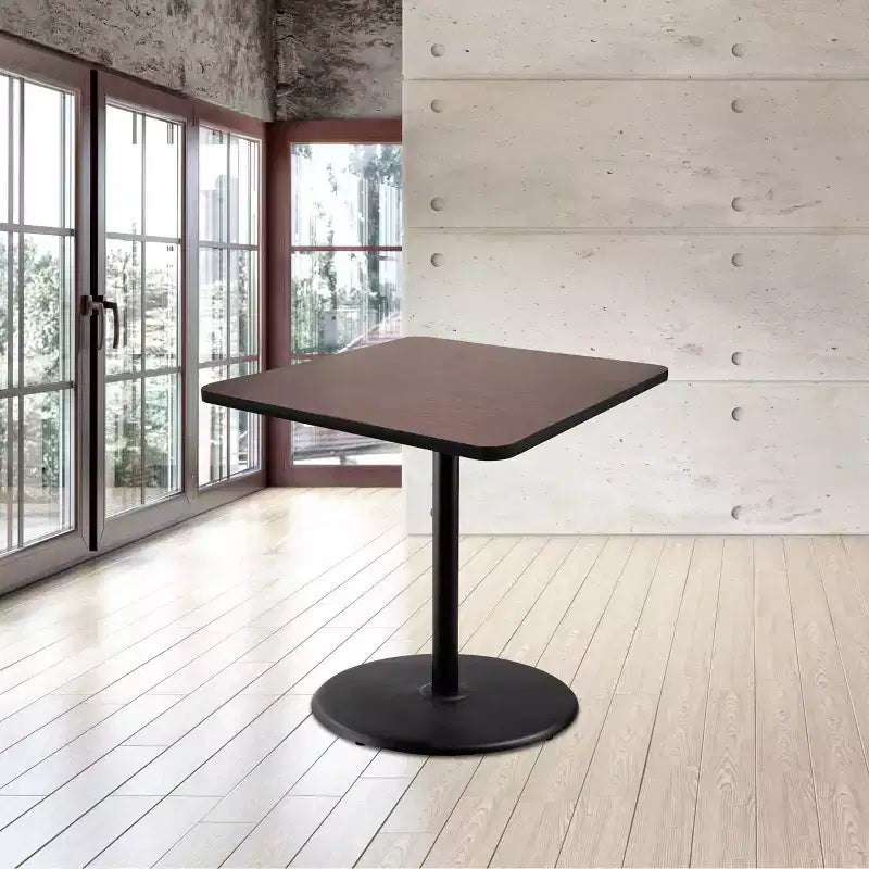 Tavolo da pranzo quadrato 91 cm – Struttura nera / Piano in mogano