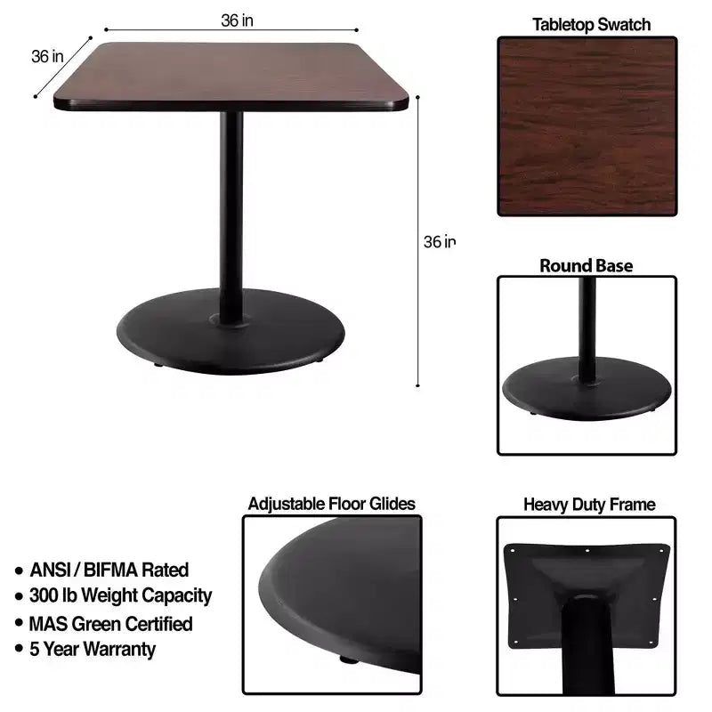 Tavolo da pranzo quadrato 91 cm – Struttura nera / Piano in mogano