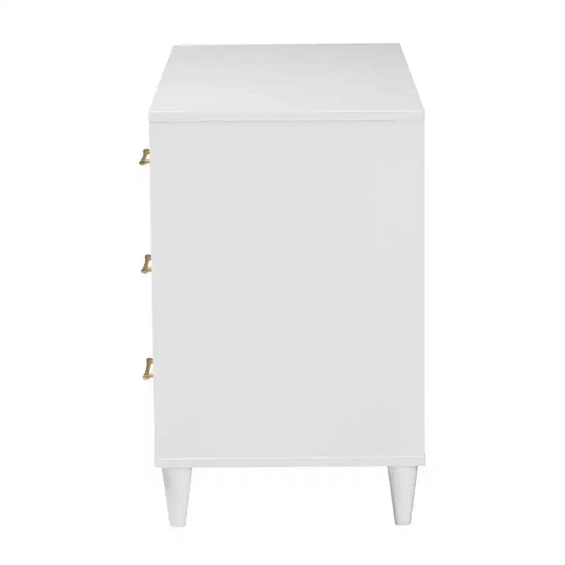 Comò a 6 cassetti con pannelli geometrici – Bianco e Marrone Naturale