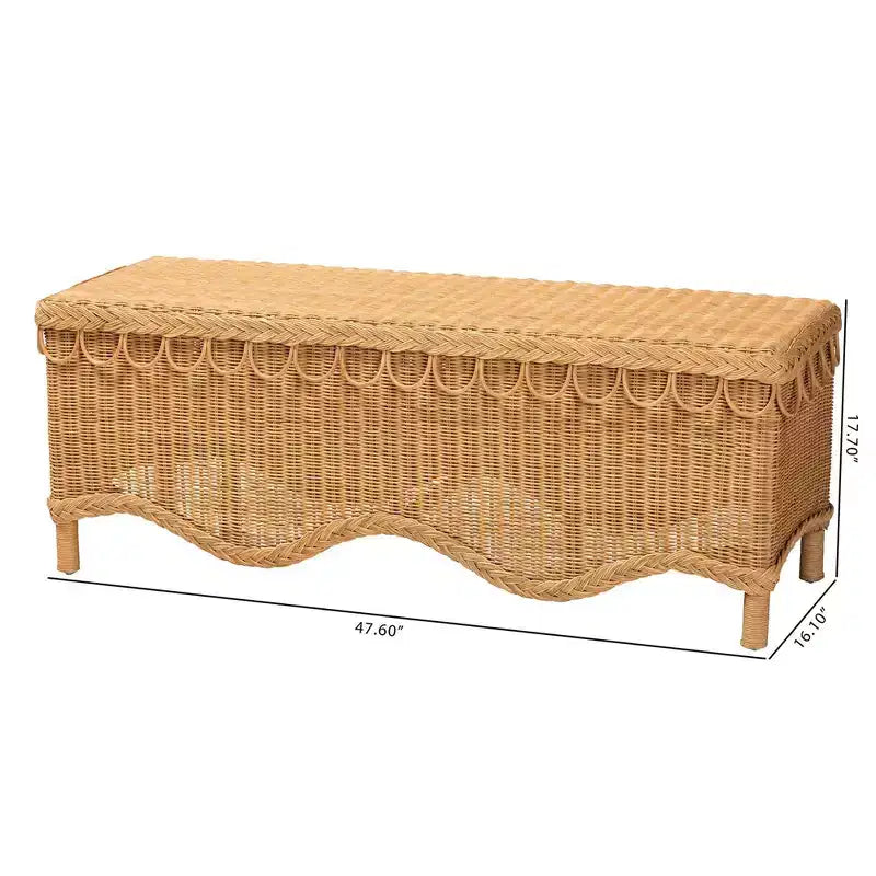 Panca d'appoggio in rattan con bordo smerlato – Miele chiaro