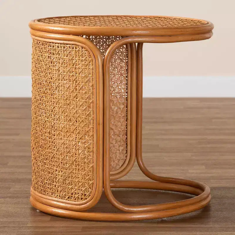 Tavolino Rotondo in Rattan Color Miele Chiaro
