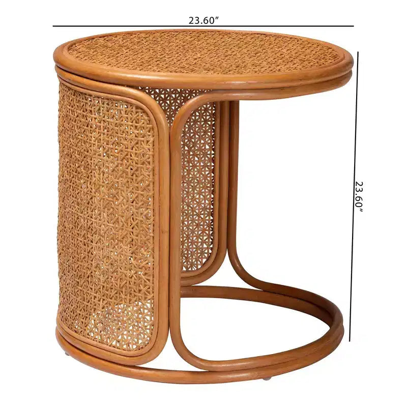 Tavolino Rotondo in Rattan Color Miele Chiaro