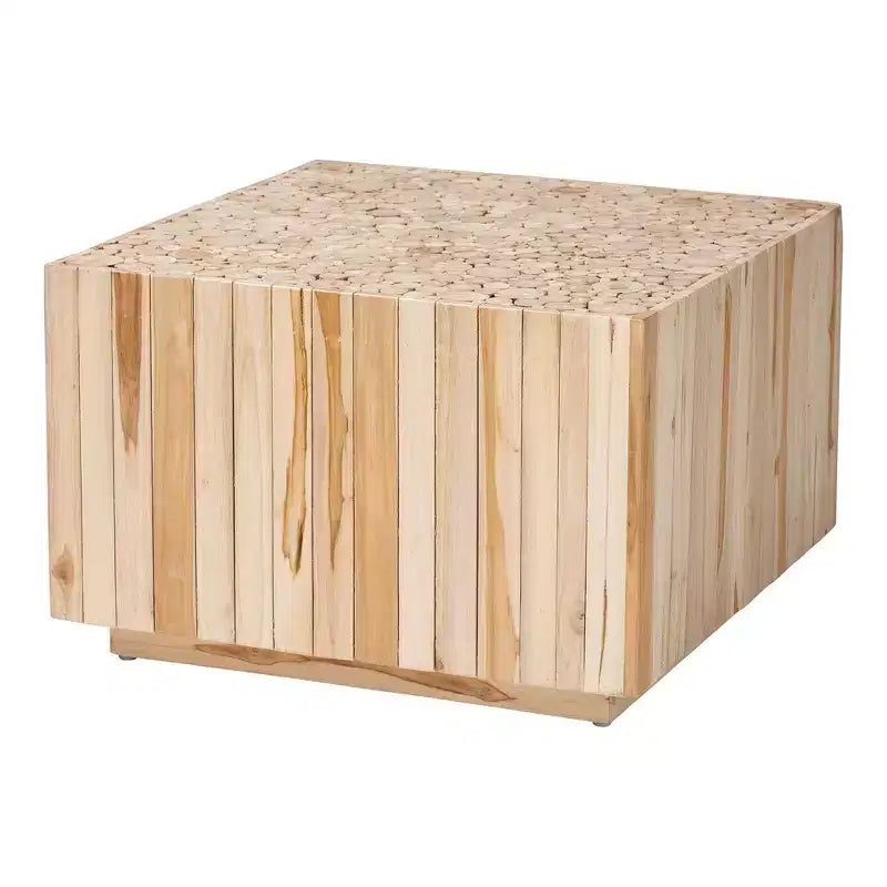 Tavolino da caffè in legno di teak con base in tronco di legno di recupero