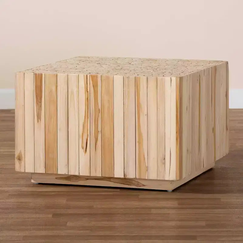 Tavolino da caffè in legno di teak con base in tronco di legno di recupero