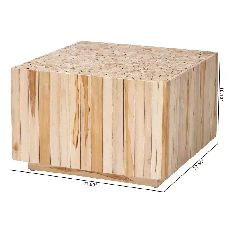 Tavolino da caffè in legno di teak con base in tronco di legno di recupero