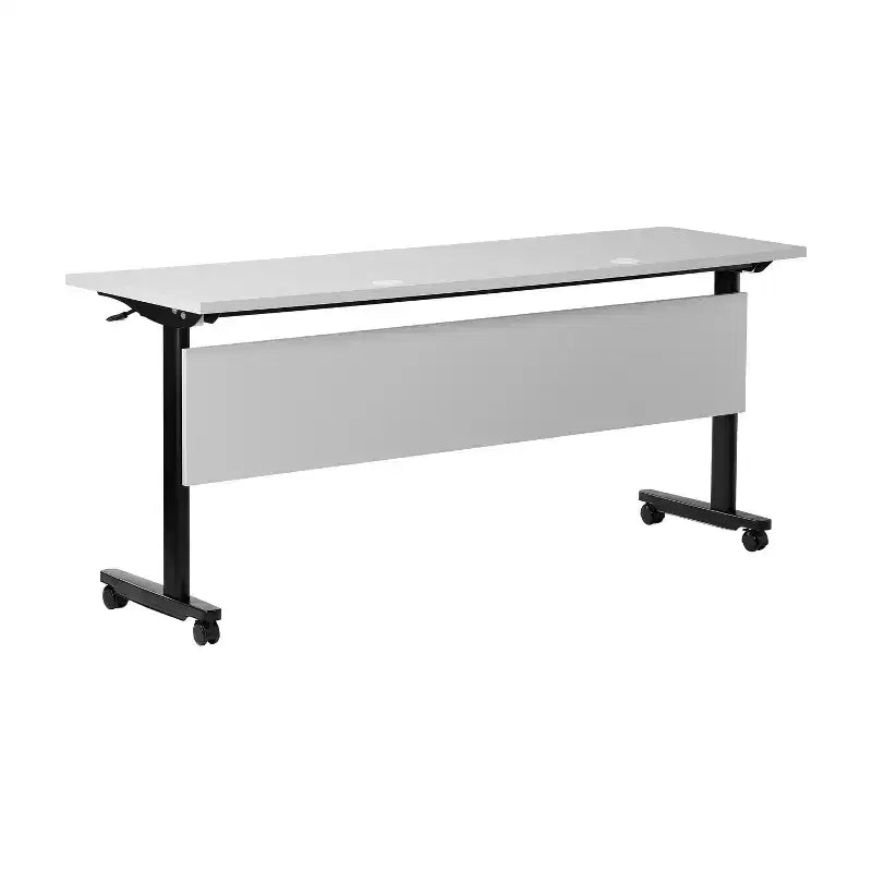 Tavolo da formazione con piano ribaltabile resistente, design impilabile, pannello per la privacy, gambe a T e telaio in metallo