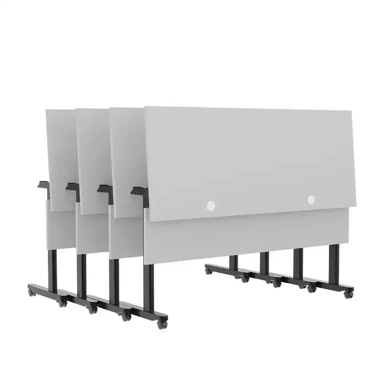 Tavolo da formazione con piano ribaltabile resistente, design impilabile, pannello per la privacy, gambe a T e telaio in metallo