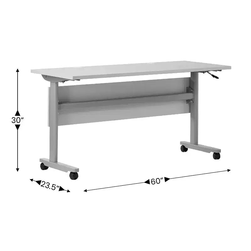Tavolo da formazione con piano ribaltabile resistente, design impilabile, pannello per la privacy, gambe a T e telaio in metallo