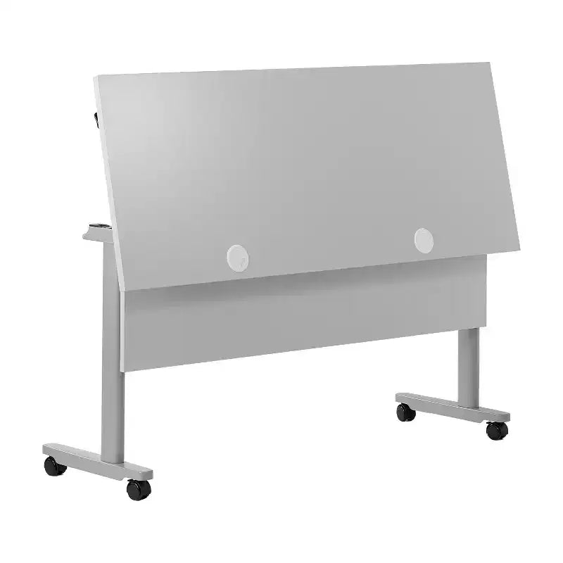 Tavolo da formazione con piano ribaltabile resistente, design impilabile, pannello per la privacy, gambe a T e telaio in metallo