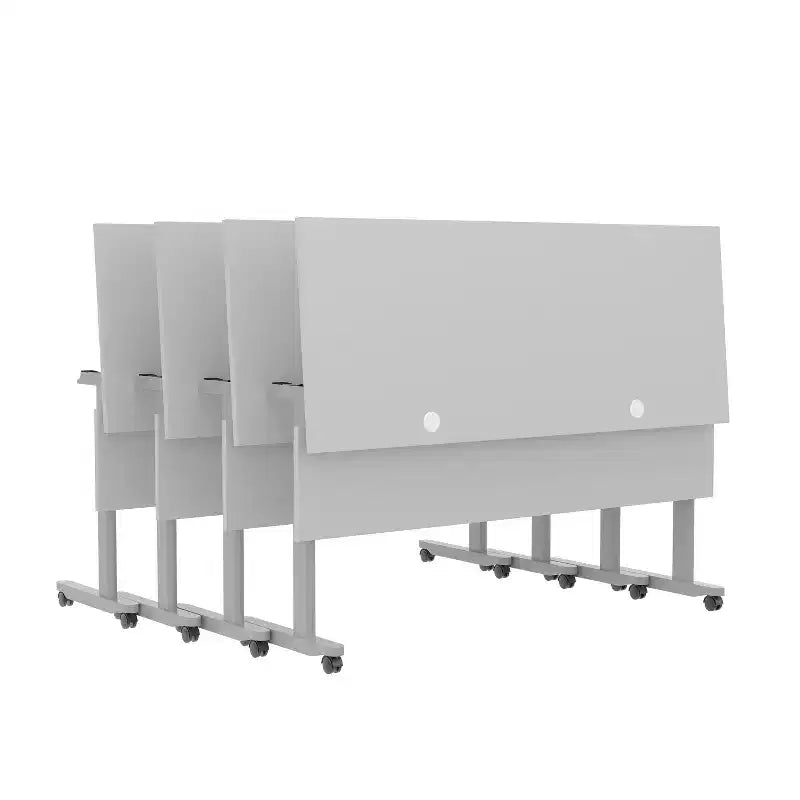 Tavolo da formazione con piano ribaltabile resistente, design impilabile, pannello per la privacy, gambe a T e telaio in metallo