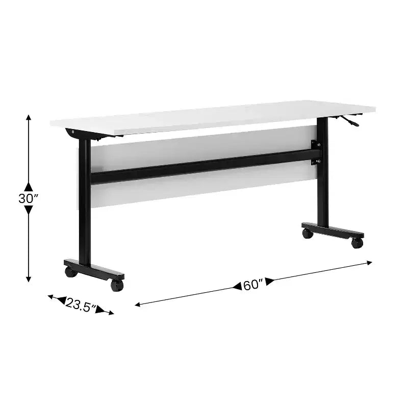 Tavolo da formazione con piano ribaltabile resistente, design impilabile, pannello per la privacy, gambe a T e telaio in metallo