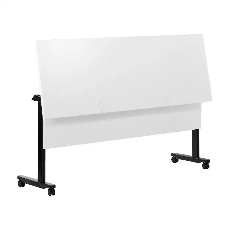 Tavolo da formazione con piano ribaltabile resistente, design impilabile, pannello per la privacy, gambe a T e telaio in metallo