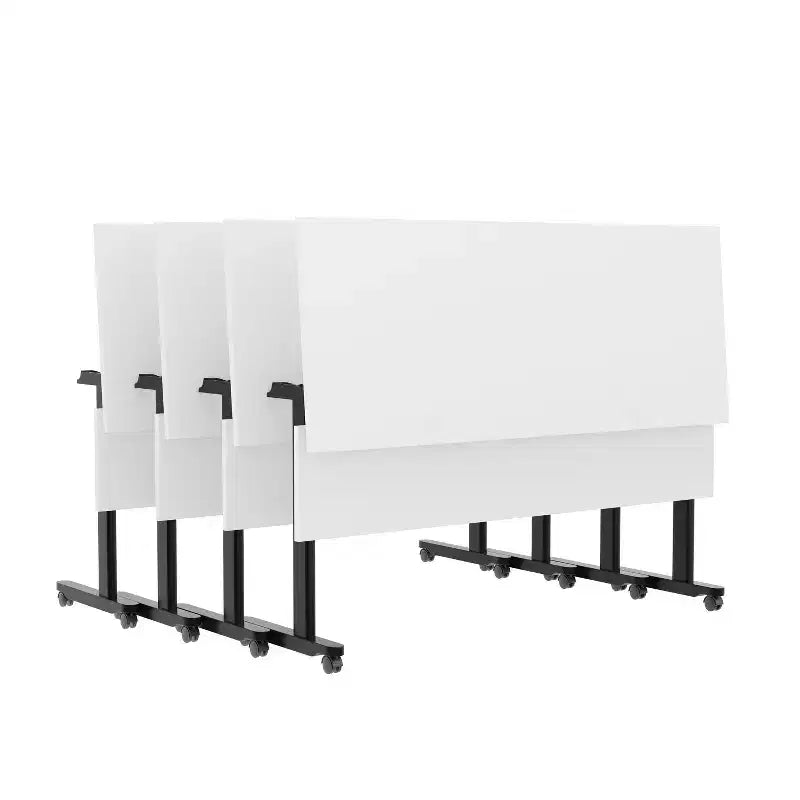 Tavolo da formazione con piano ribaltabile resistente, design impilabile, pannello per la privacy, gambe a T e telaio in metallo