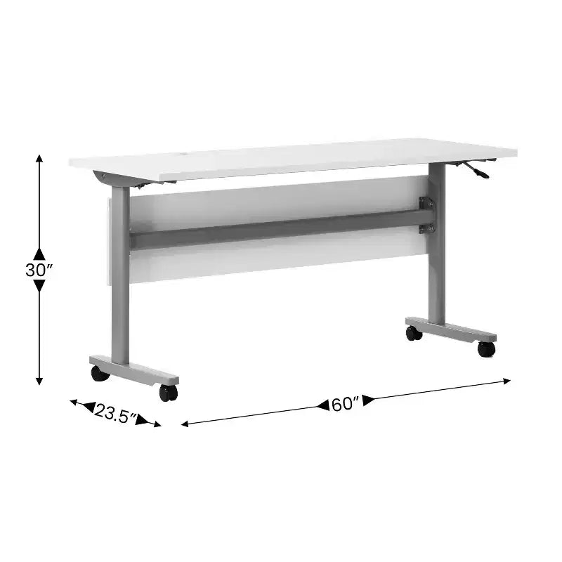 Tavolo da formazione con piano ribaltabile resistente, design impilabile, pannello per la privacy, gambe a T e telaio in metallo