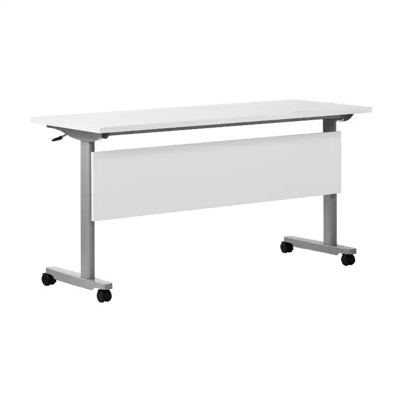 Tavolo da formazione con piano ribaltabile resistente, design impilabile, pannello per la privacy, gambe a T e telaio in metallo