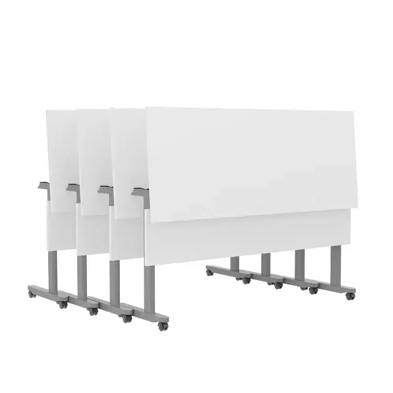 Tavolo da formazione con piano ribaltabile resistente, design impilabile, pannello per la privacy, gambe a T e telaio in metallo