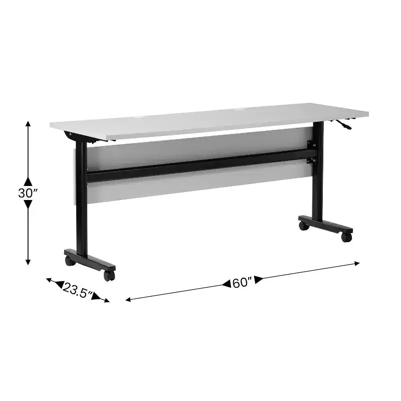 Tavolo da formazione con piano ribaltabile resistente, design impilabile, pannello per la privacy, gambe a T e telaio in metallo