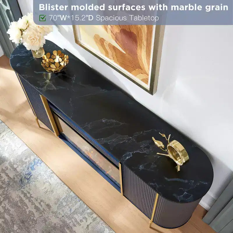 Mobile TV da 70 pollici con inserto camino elettrico e pannello scanalato