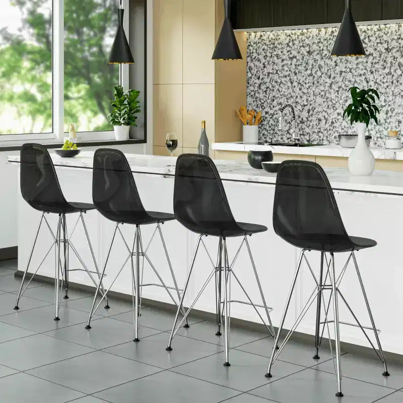 Sgabello da bar Mid-Century Modern con base cromata e sedile in acrilico, altezza bancone