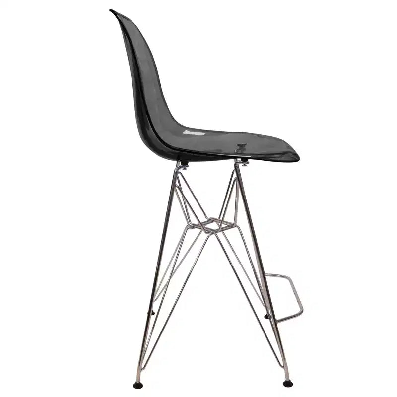 Sgabello da bar Mid-Century Modern con base cromata e sedile in acrilico, altezza bancone