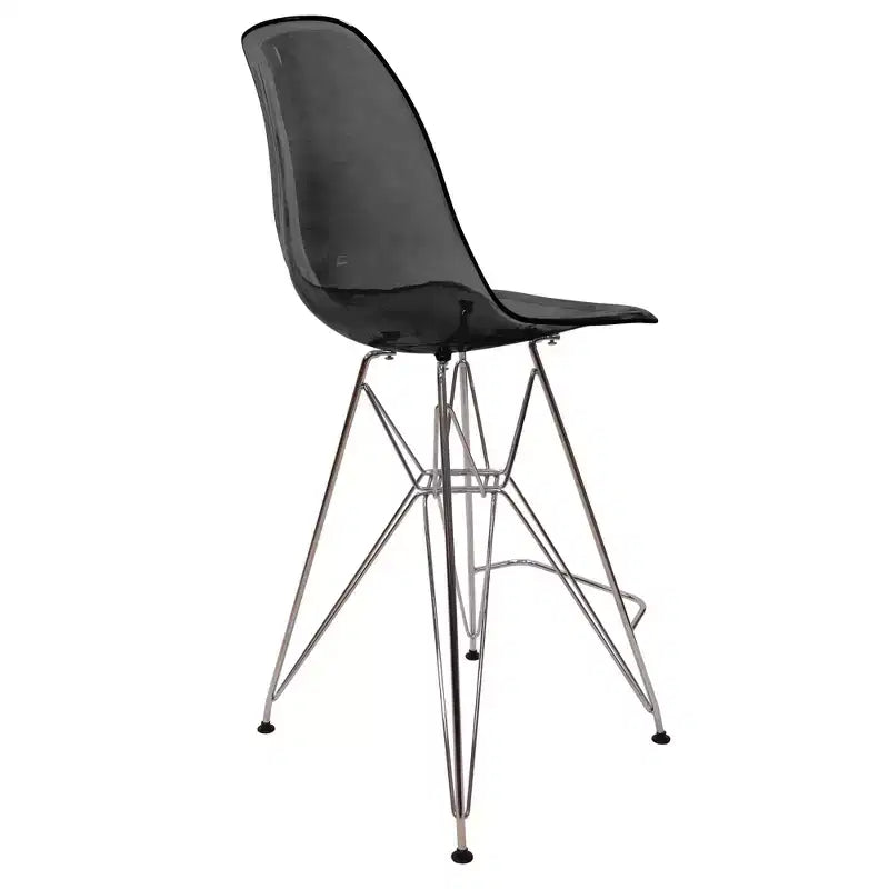 Sgabello da bar Mid-Century Modern con base cromata e sedile in acrilico, altezza bancone