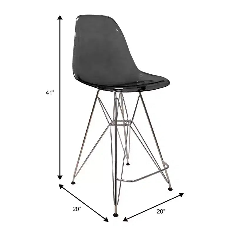 Sgabello da bar Mid-Century Modern con base cromata e sedile in acrilico, altezza bancone