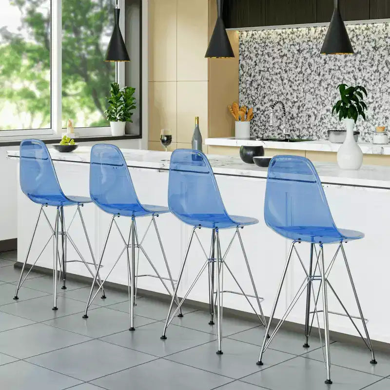 Sgabello da bar Mid-Century Modern con base cromata e sedile in acrilico, altezza bancone