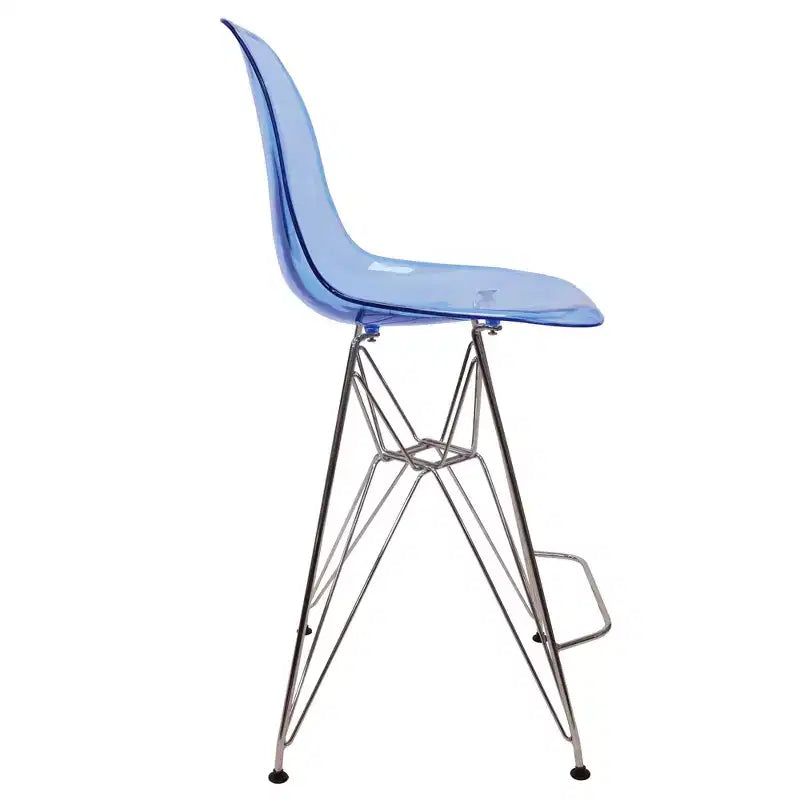 Sgabello da bar Mid-Century Modern con base cromata e sedile in acrilico, altezza bancone