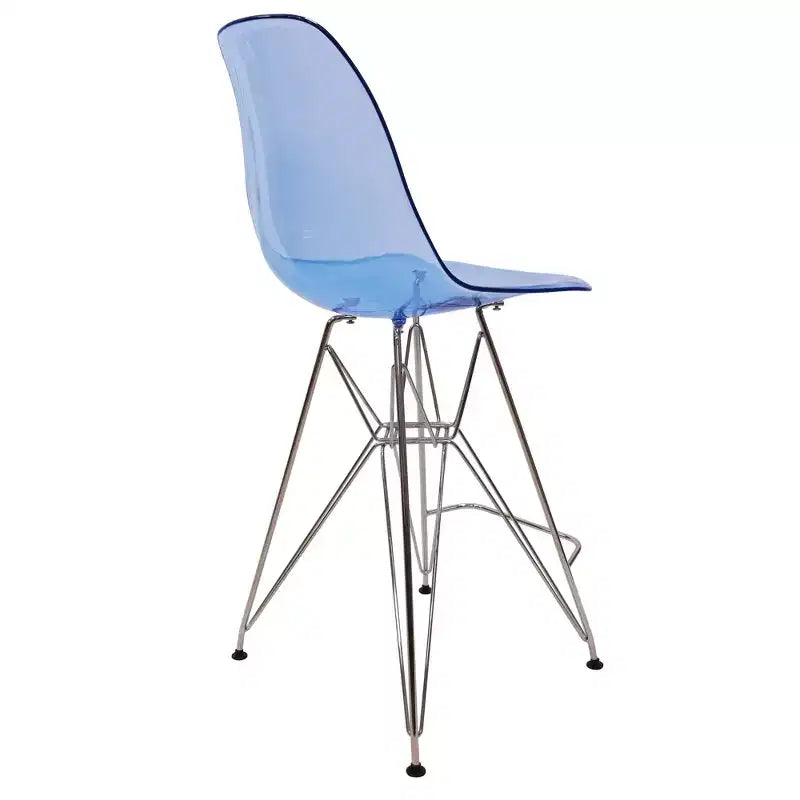 Sgabello da bar Mid-Century Modern con base cromata e sedile in acrilico, altezza bancone