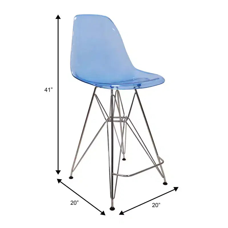 Sgabello da bar Mid-Century Modern con base cromata e sedile in acrilico, altezza bancone