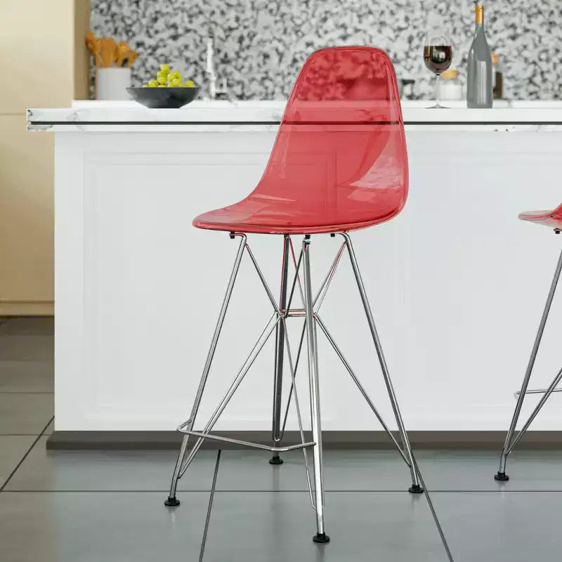 Sgabello da bar Mid-Century Modern con base cromata e sedile in acrilico, altezza bancone