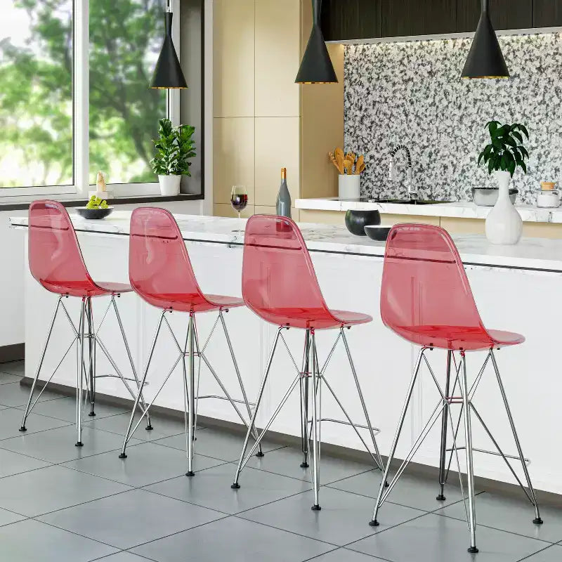 Sgabello da bar Mid-Century Modern con base cromata e sedile in acrilico, altezza bancone