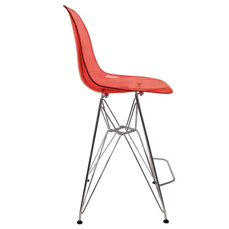 Sgabello da bar Mid-Century Modern con base cromata e sedile in acrilico, altezza bancone