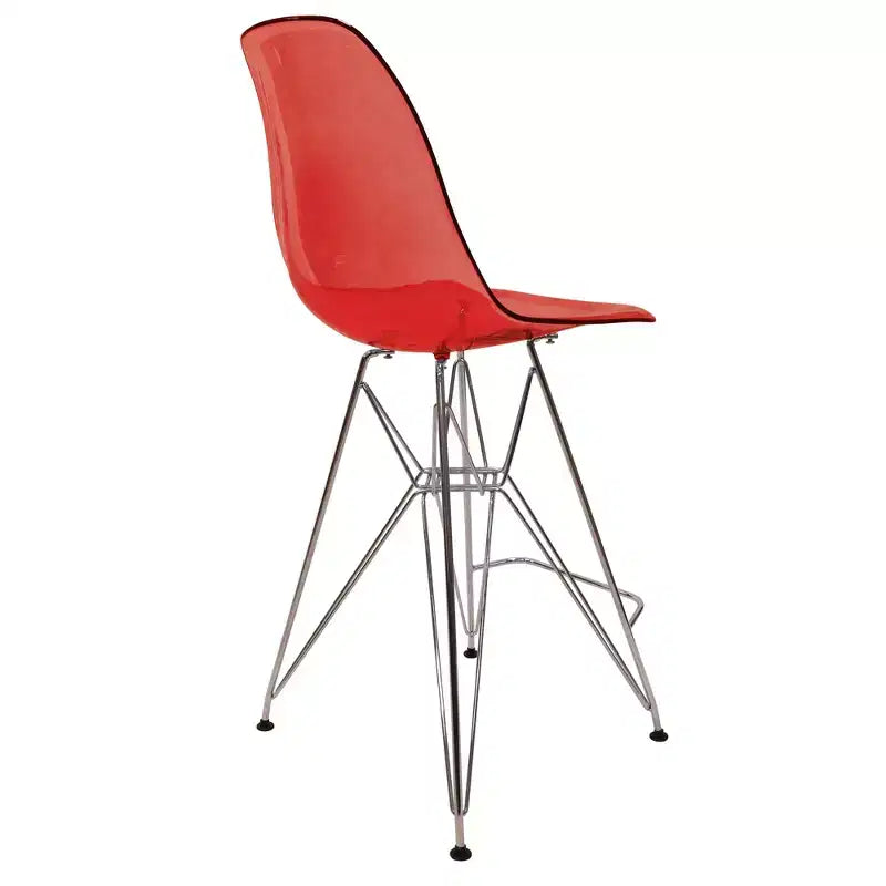 Sgabello da bar Mid-Century Modern con base cromata e sedile in acrilico, altezza bancone
