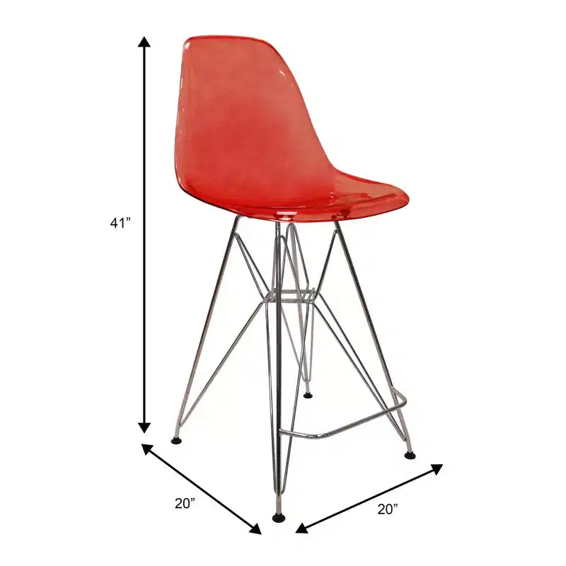 Sgabello da bar Mid-Century Modern con base cromata e sedile in acrilico, altezza bancone