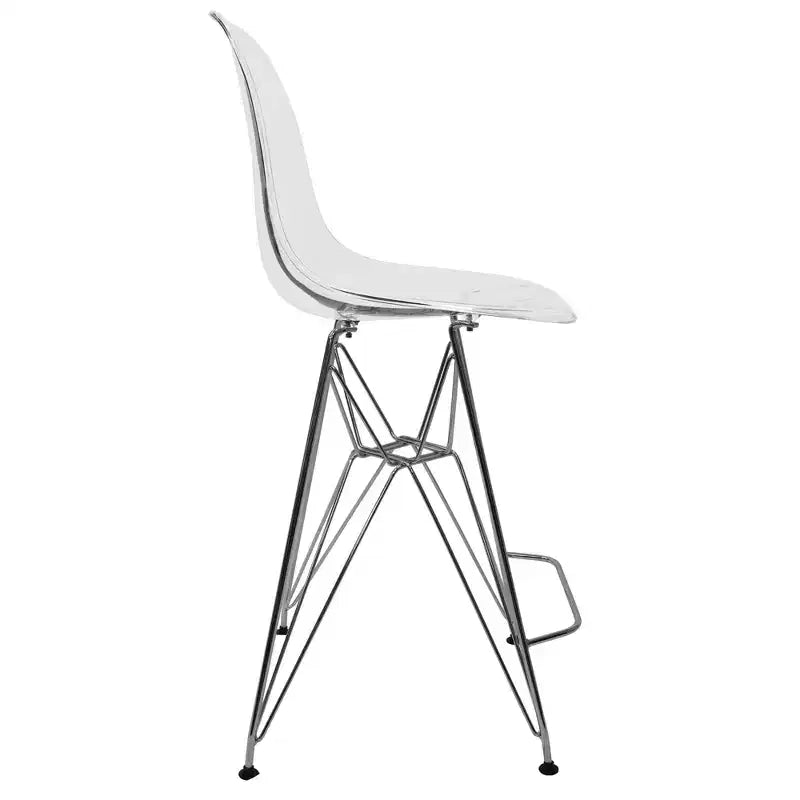 Sgabello da bar Mid-Century Modern con base cromata e sedile in acrilico, altezza bancone