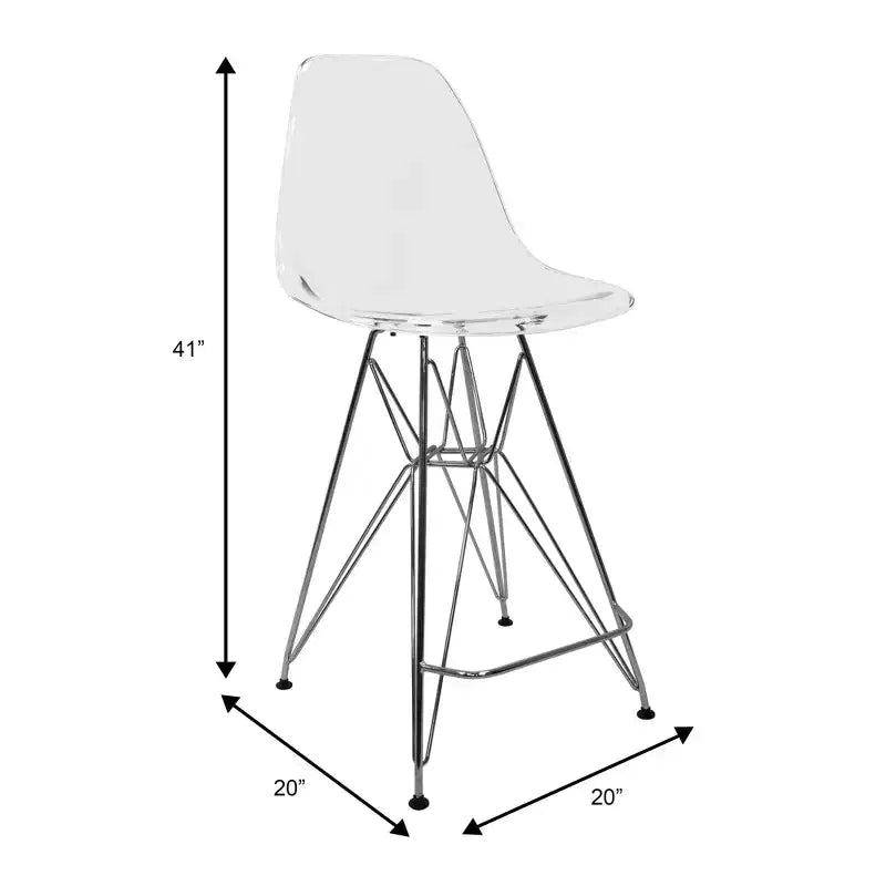 Sgabello da bar Mid-Century Modern con base cromata e sedile in acrilico, altezza bancone