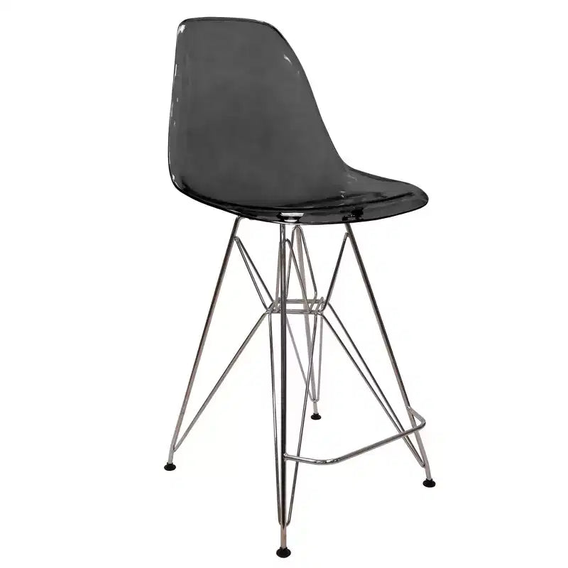 Sgabello da bar Mid-Century Modern con base cromata e sedile in acrilico, altezza bancone