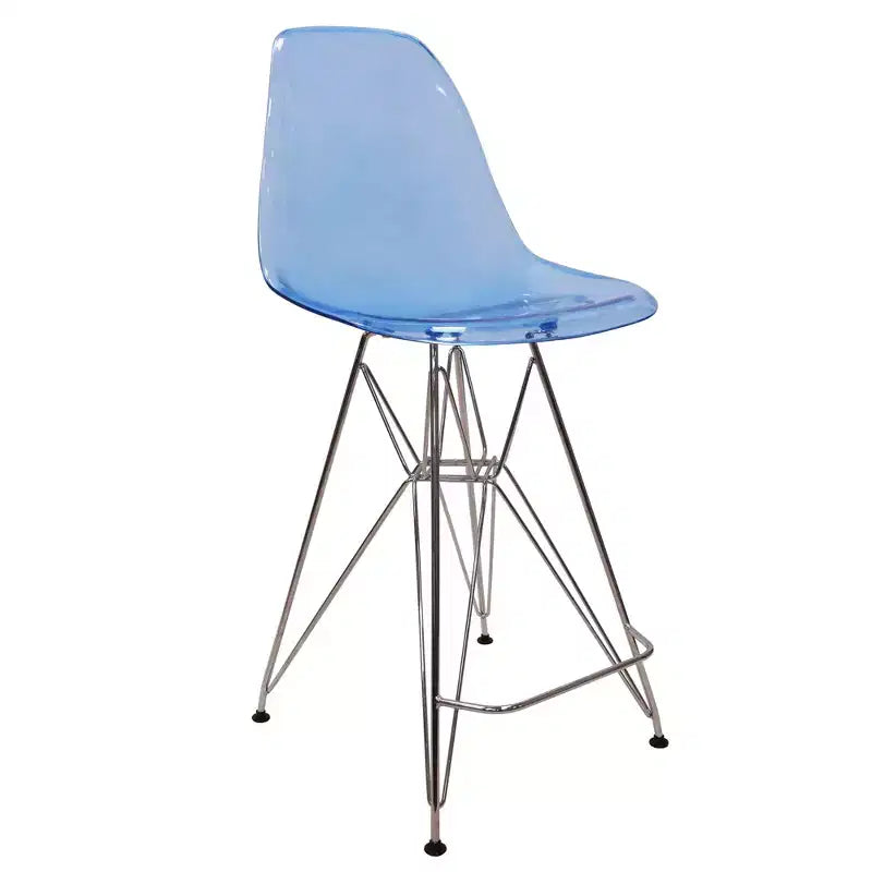 Sgabello da bar Mid-Century Modern con base cromata e sedile in acrilico, altezza bancone
