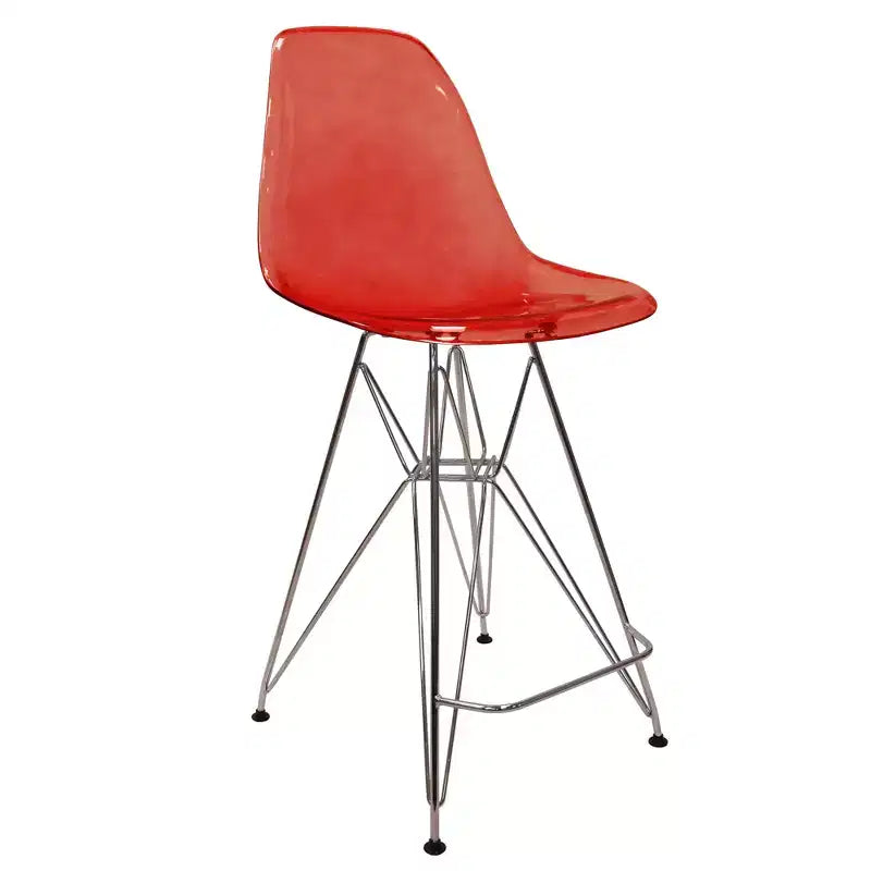 Sgabello da bar Mid-Century Modern con base cromata e sedile in acrilico, altezza bancone